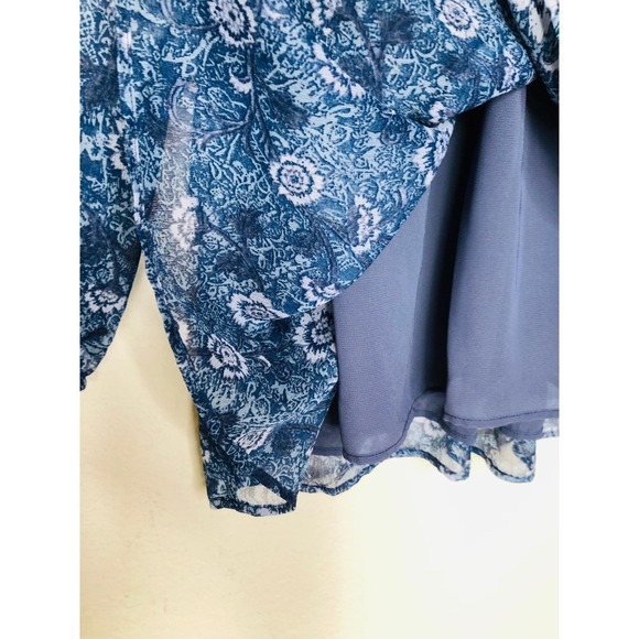 Lucky Brand Blue Floral Button Up Peasant Blouse Small Bohemian Long Sleeve - Picture 7 of 14
